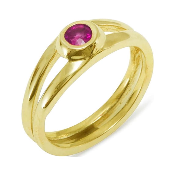 LBG 375 9k Yellow Gold Natural Ruby Womens Solitaire Band Ring - Size 4.75