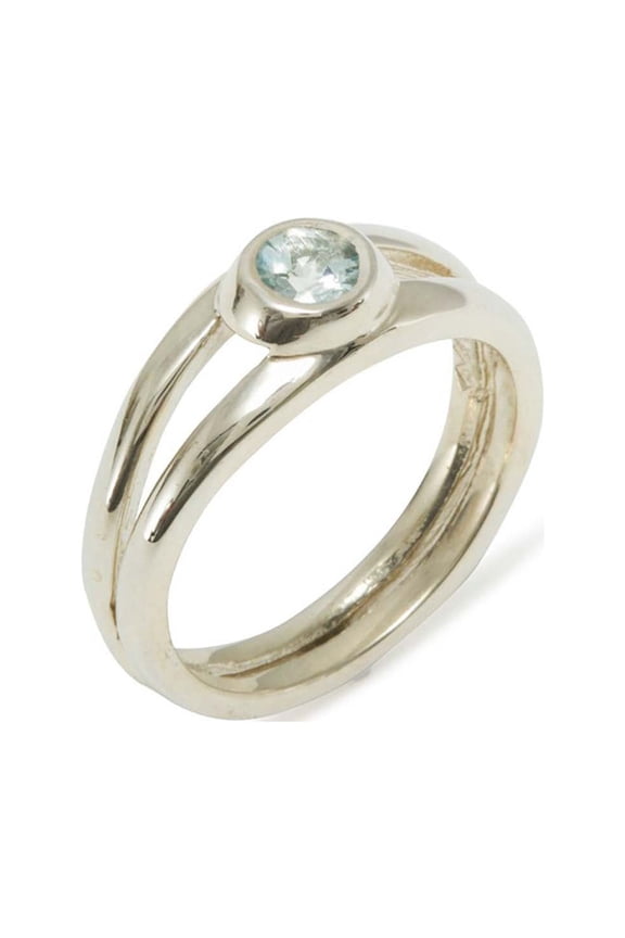 LBG 585 14k White Gold Natural Aquamarine Womens Solitaire Ring - Size 5