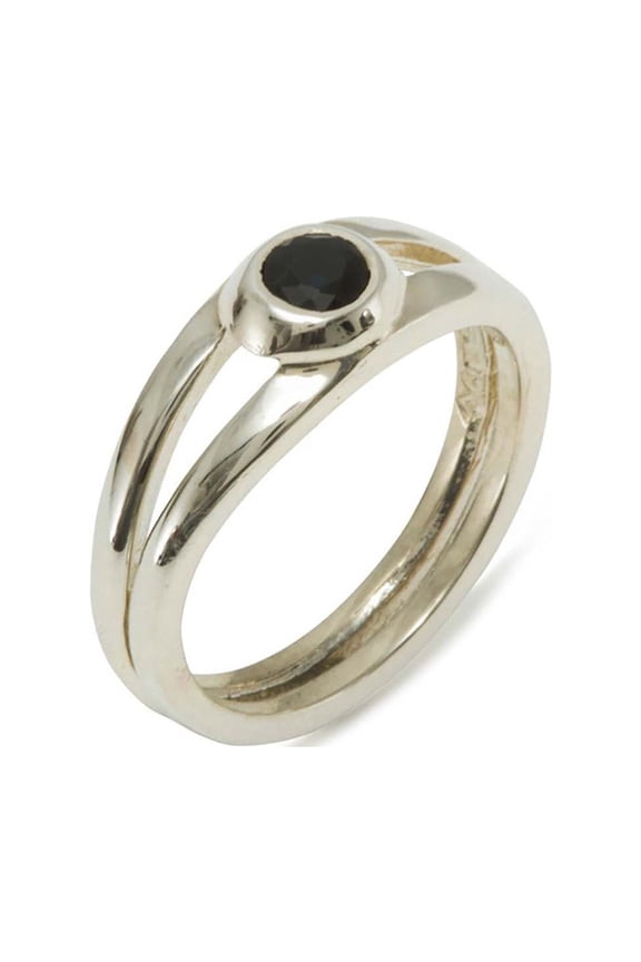 LBG 585 14k White Gold Natural Sapphire Womens Solitaire Ring - Size 5