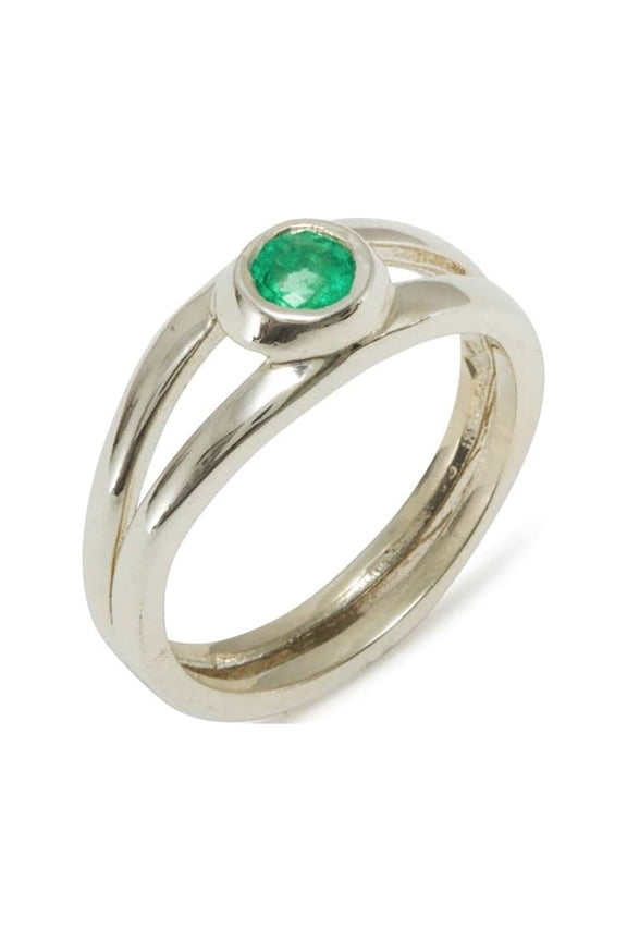 LBG 585 14k White Gold Real Genuine Emerald Womens Statement Ring - Size 11