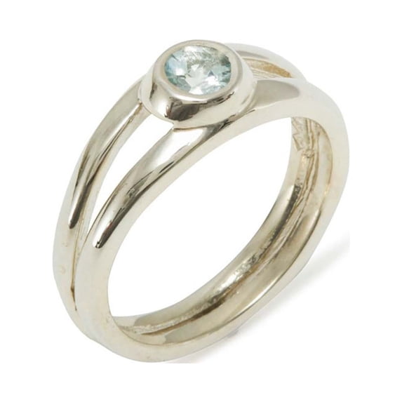 LBG 750 18k White Gold Natural Aquamarine Womens Solitaire Band Ring - Size 8.75