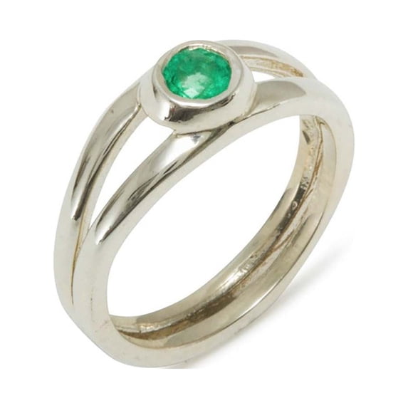 LBG 750 18k White Gold Real Genuine Emerald Womens Solitaire Promise Ring - Size 9