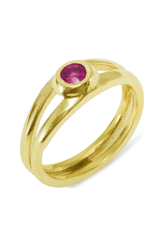 LBG 750 18k Yellow Gold Natural Ruby Womens Solitaire Ring - Size 5