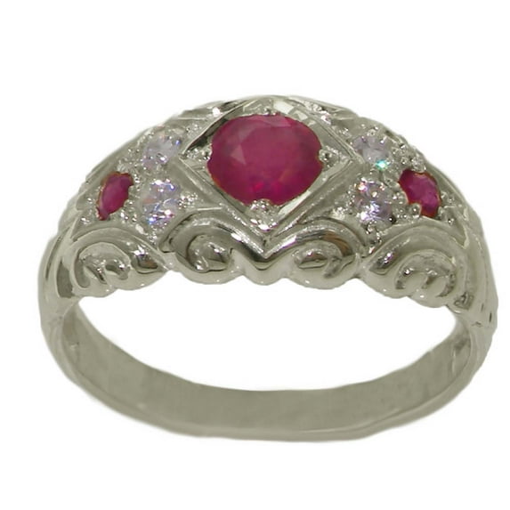 LBG 925 Sterling Silver Cubic Zirconia and Natural Ruby Womens Anniversary Ring - Size 11.25
