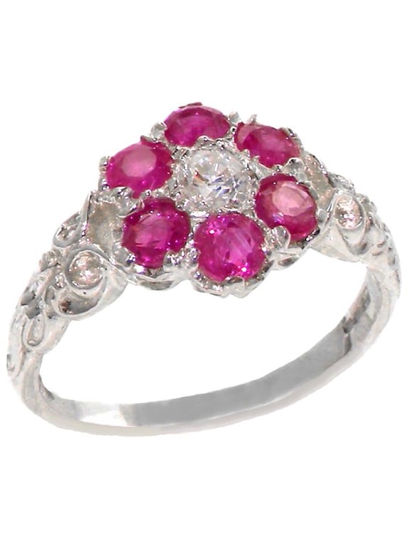 LBG 925 Sterling Silver Cubic Zirconia and Real Genuine Ruby Womens Band Ring - Size 12