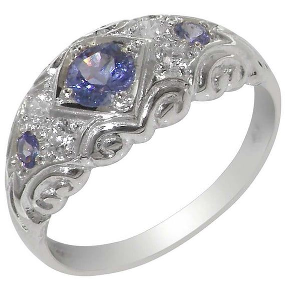 LBG 925 Sterling Silver Cubic Zirconia and Real Genuine Tanzanite Womens Band Ring - Size 10