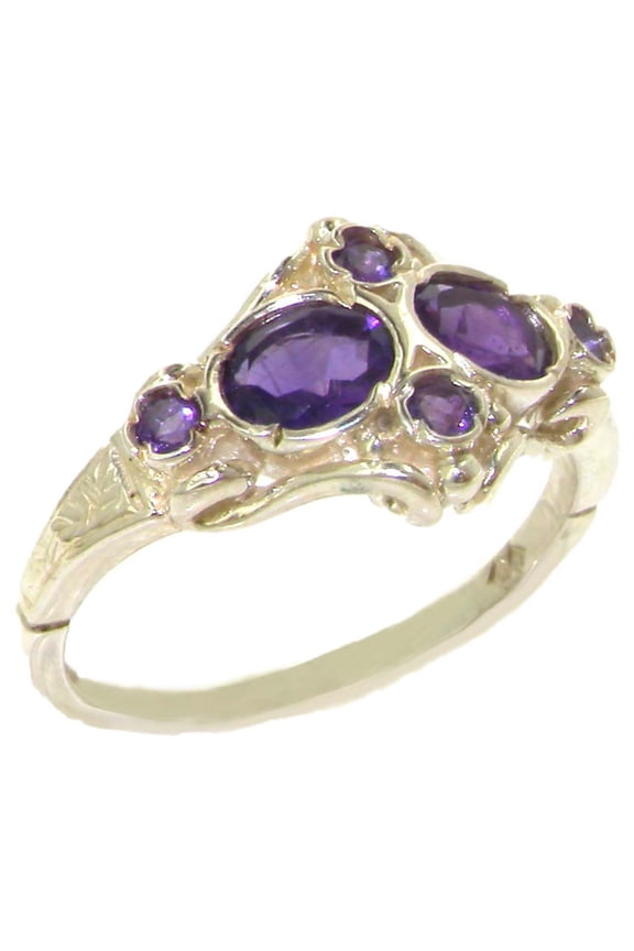 LBG 925 Sterling Silver Natural Amethyst Womens Anniversary Ring - Size 5.25