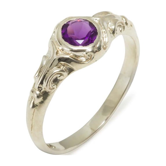 LBG 925 Sterling Silver Natural Amethyst Womens Solitaire Ring - Size 6.75