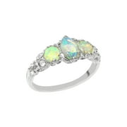 LBG 925 Sterling Silver Natural Australian Opal Womens English Vintage Style Three Stone Ring - Size 8.5