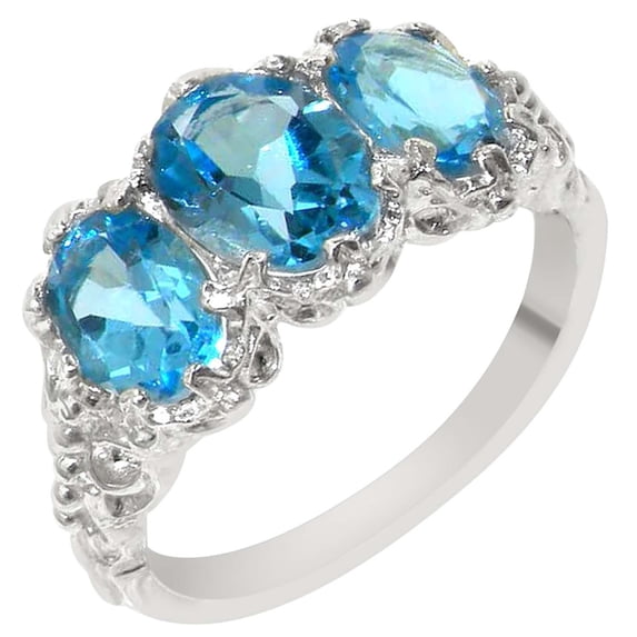 LBG 925 Sterling Silver Natural Blue Topaz Womens Promise Ring - Size 6.5