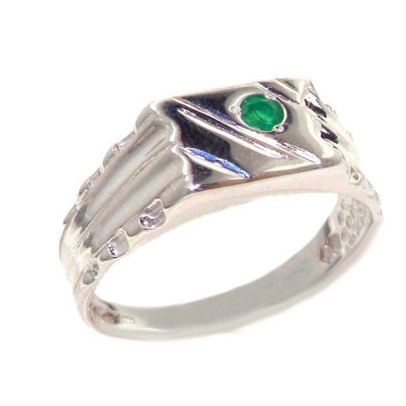 LBG 925 Sterling Silver Natural Emerald Mens Signet Ring - Size 5