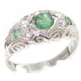 thumbnail image 1 of LBG 925 Sterling Silver Natural Emerald and Diamond Womens Band Ring - size 4.75, 1 of 6