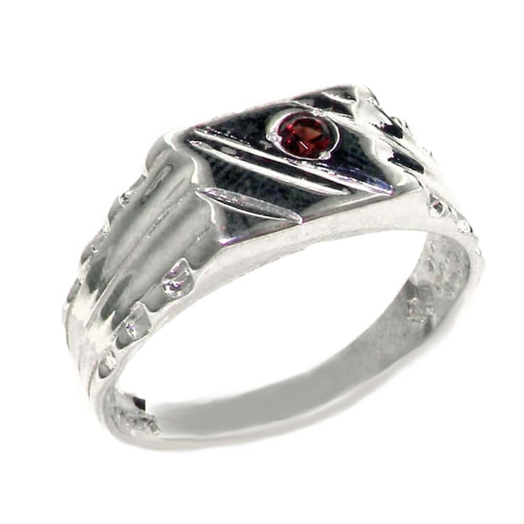 LBG 925 Sterling Silver Natural Garnet Mens Signet Ring - Size 11.25