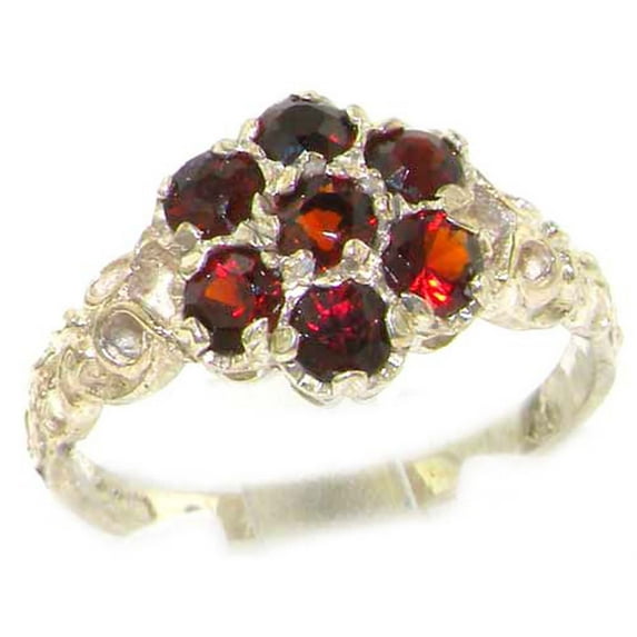 LBG 925 Sterling Silver Natural Garnet Womens Cluster Ring - Size 11.75