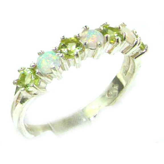 LBG 925 Sterling Silver Natural Opal & Peridot Womans Wedding Ring - Size 10.5