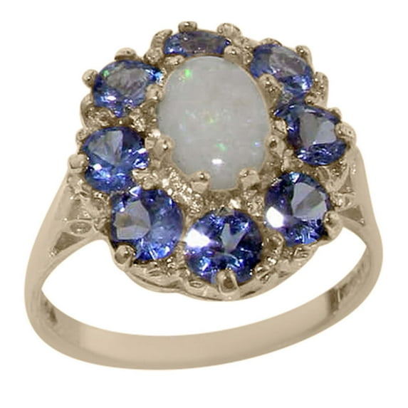 LBG 925 Sterling Silver Natural Opal and Tanzanite Womens Anniversary Ring - Size 8.25