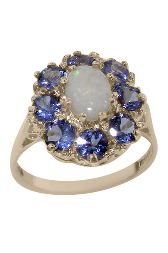 LBG 925 Sterling Silver Natural Opal and Tanzanite Womens Anniversary Ring - Size 8.5