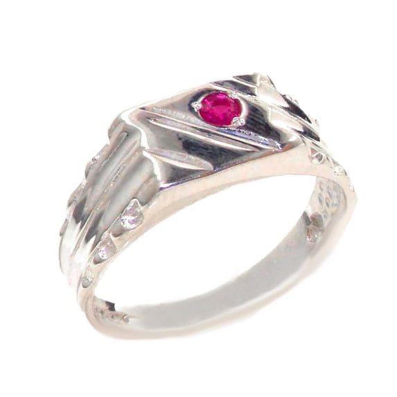 LBG 925 Sterling Silver Natural Ruby Mens Signet Ring - Size 7.25