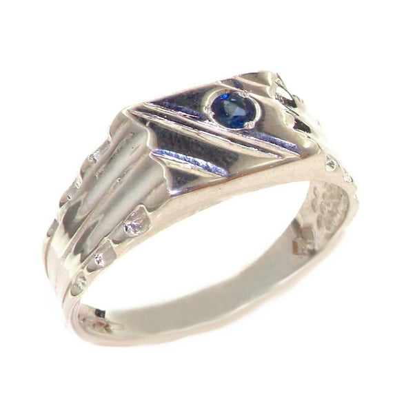 LBG 925 Sterling Silver Natural Sapphire Mens Signet Band Ring - Size 4.75