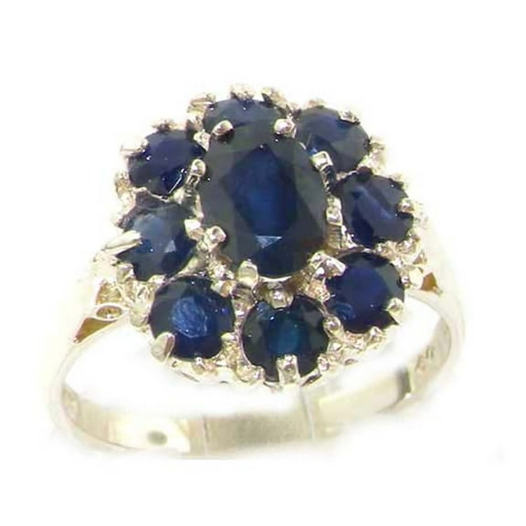 LBG 925 Sterling Silver Natural Sapphire Womens Cluster Ring - Size 10.75