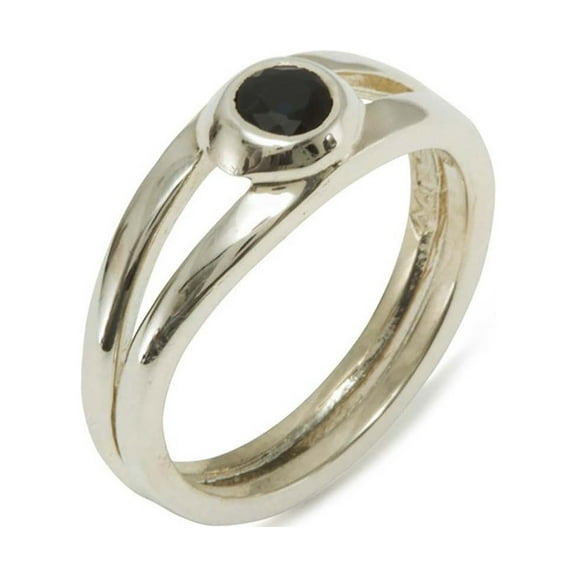 LBG 925 Sterling Silver Natural Sapphire Womens Solitaire Band Ring - Size 7.75
