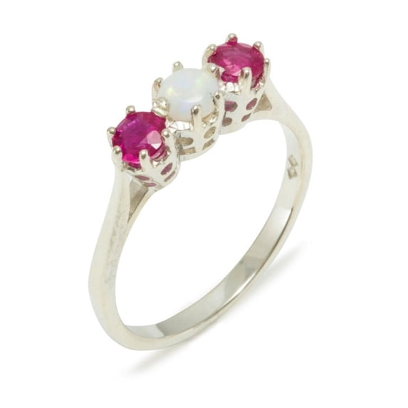 LBG 925 Sterling Silver Opal & Ruby ring Womens Anniversary Ring - Size 11.75