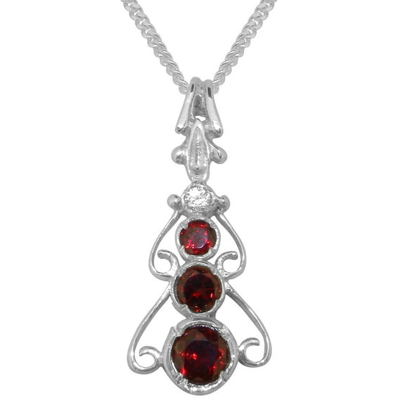 LBG 925 Sterling Silver Pendant & Chain with Genuine Garnet & Cubic Zirconia Womens Bohemian Pendant & Chain - Chain length 16