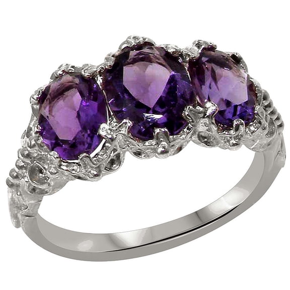 LBG 925 Sterling Silver Real Genuine Amethyst Womens Band Ring - Size 10