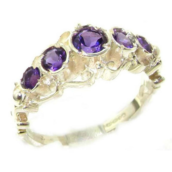 LBG 925 Sterling Silver Real Genuine Amethyst Womens Band Ring - Size 10