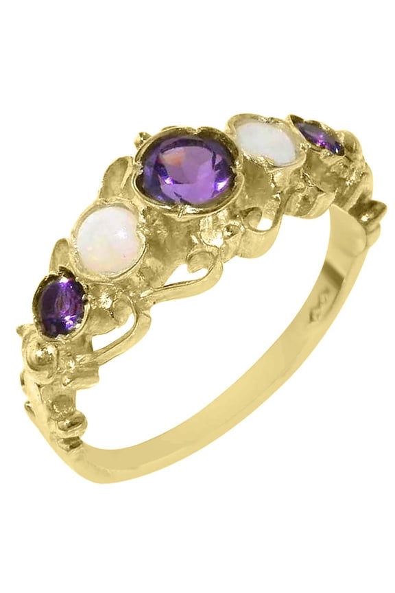 LBG 925 Sterling Silver Real Genuine Amethyst and Opal Womens Band Ring - Size 11