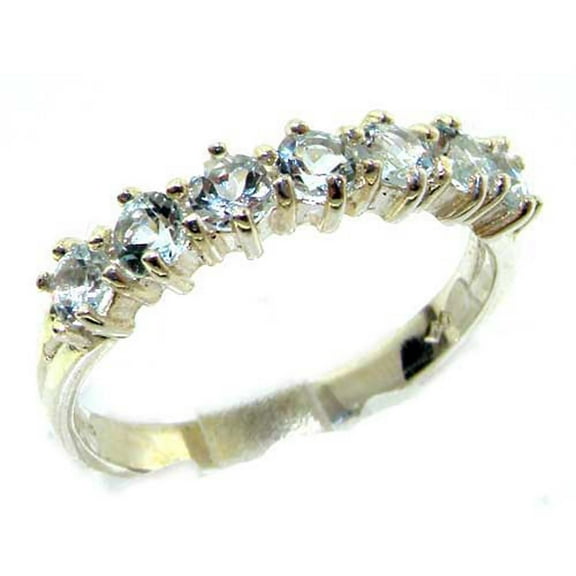 LBG 925 Sterling Silver Real Genuine Aquamarine Womans Eternity Ring - Size 7