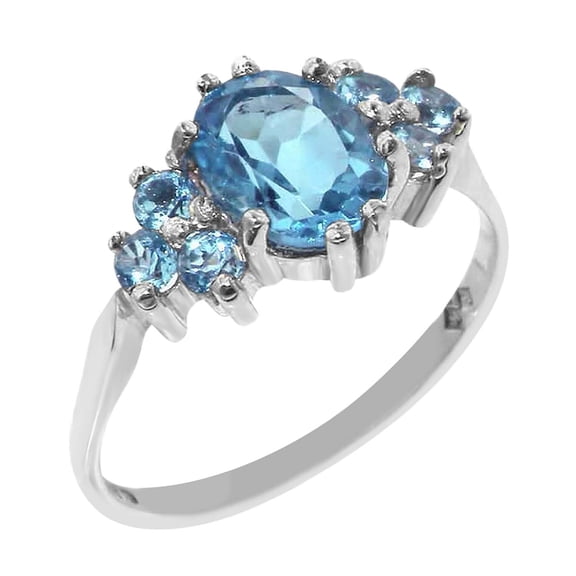 LBG 925 Sterling Silver Real Genuine Blue Topaz Womens Band Ring - Size 10