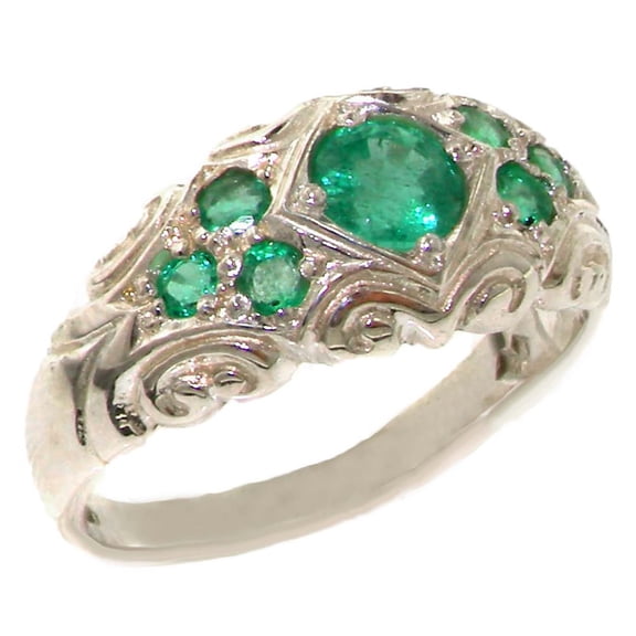 LBG 925 Sterling Silver Real Genuine Emerald Womens Band Ring - Size 10