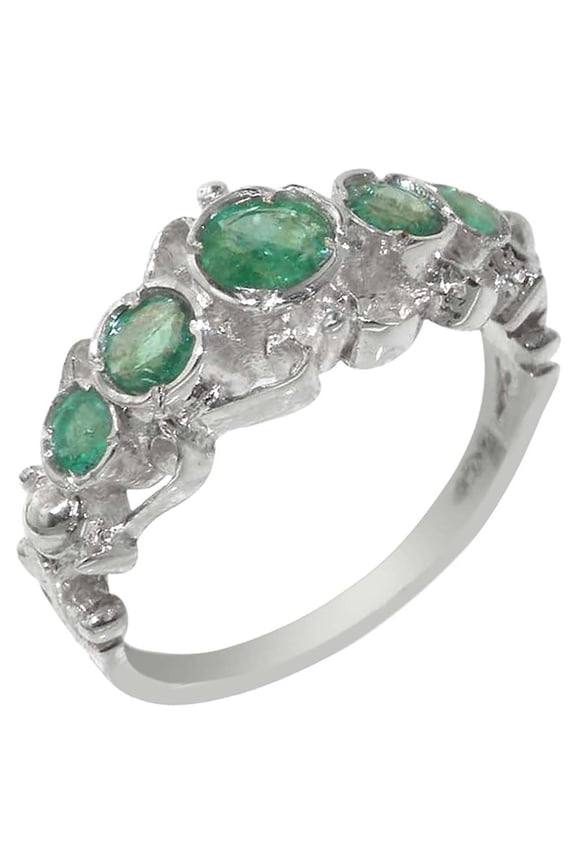 LBG 925 Sterling Silver Real Genuine Emerald Womens Band Ring - Size 11