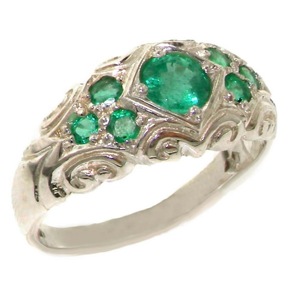 LBG 925 Sterling Silver Real Genuine Emerald Womens Band Ring - Size 5.75