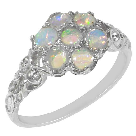 LBG 925 Sterling Silver Real Genuine Opal Womens Cluster Ring - Size 11