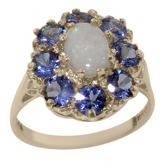 LBG 925 Sterling Silver Real Genuine Opal and Tanzanite Womens Band Ring - Size 10