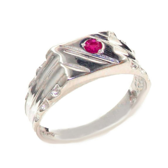 LBG 925 Sterling Silver Real Genuine Ruby Mens Signet Anniversary Ring - Size 4