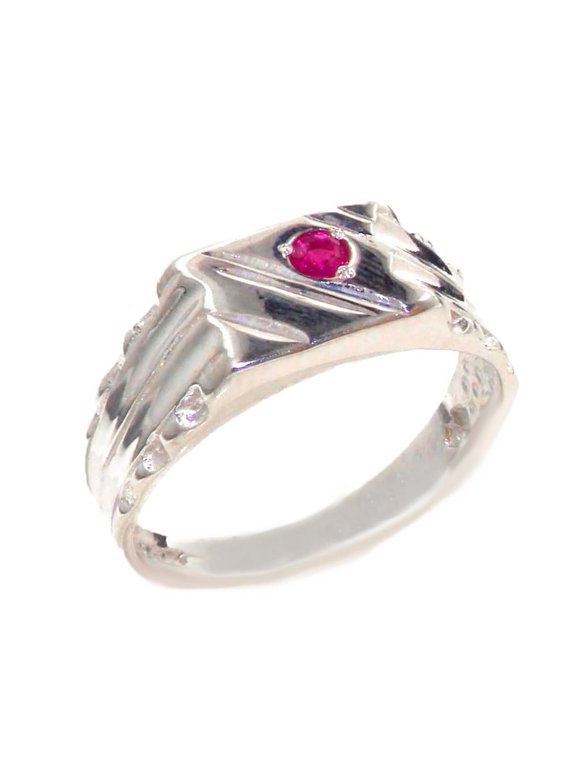 LBG 925 Sterling Silver Real Genuine Ruby Mens Signet Promise Ring - Size 9
