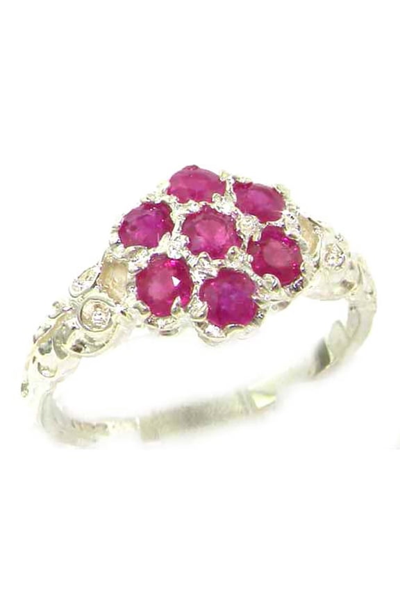 LBG 925 Sterling Silver Real Genuine Ruby Womens Band Ring - Size 10