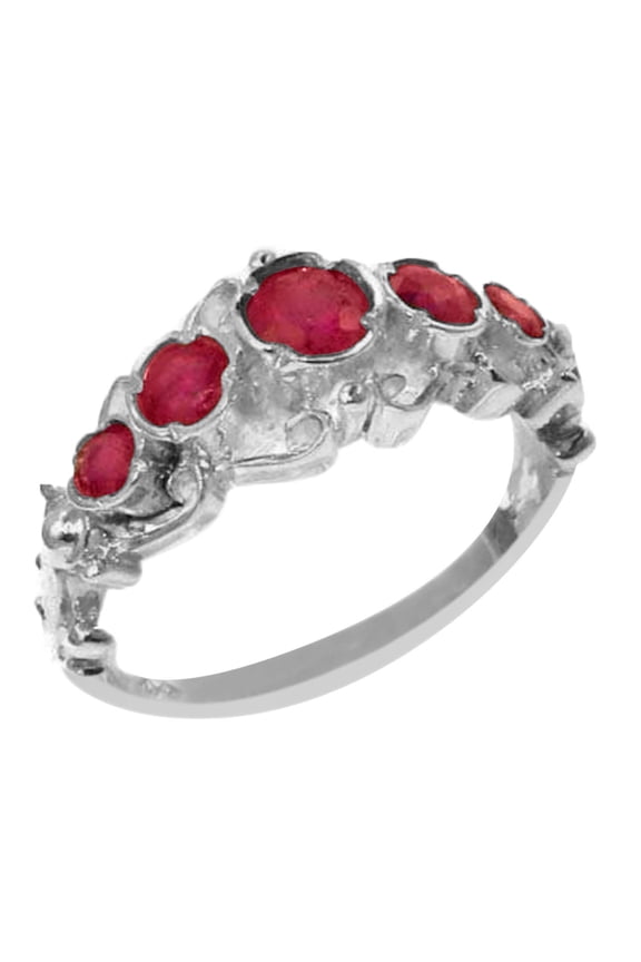 LBG 925 Sterling Silver Real Genuine Ruby Womens Band Ring - Size 11