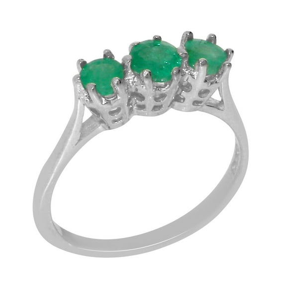 LBG 9k White Gold Natural Emerald Womens Promise Ring - Size 9.5