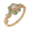 thumbnail image 1 of LBG British Made 10k Rose Gold Cultured Pearl & Emerald Womens Engagement Ring - 33 size options - Size 8.5, 1 of 7