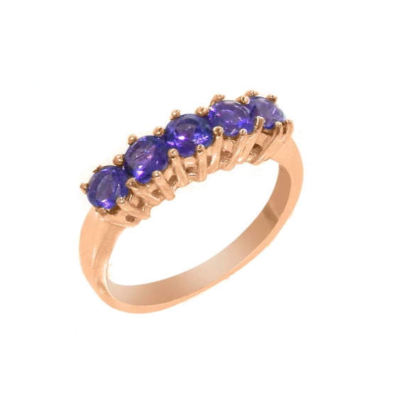 LBG British Made 10k Rose Gold Natural Amethyst Womens Promise Ring - 33 size options - Size 10.5