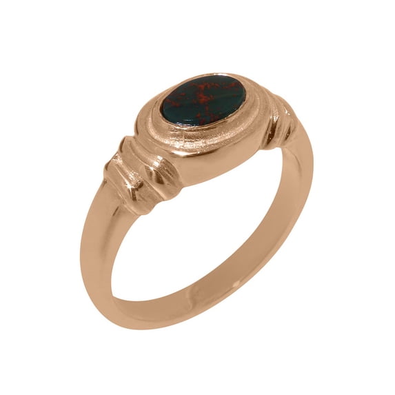 LBG British Made 10k Rose Gold Natural Bloodstone Unisex Engagement Ring - 33 size options - Size 7
