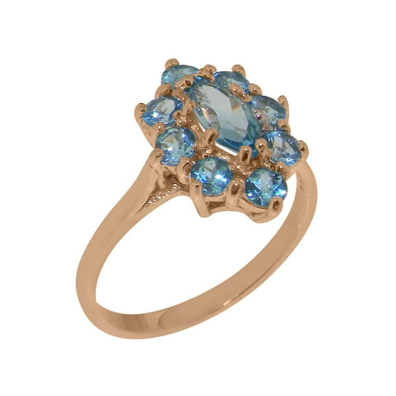 LBG British Made 10k Rose Gold Natural Blue Topaz Womens Statement Ring - 33 size options - Size 10