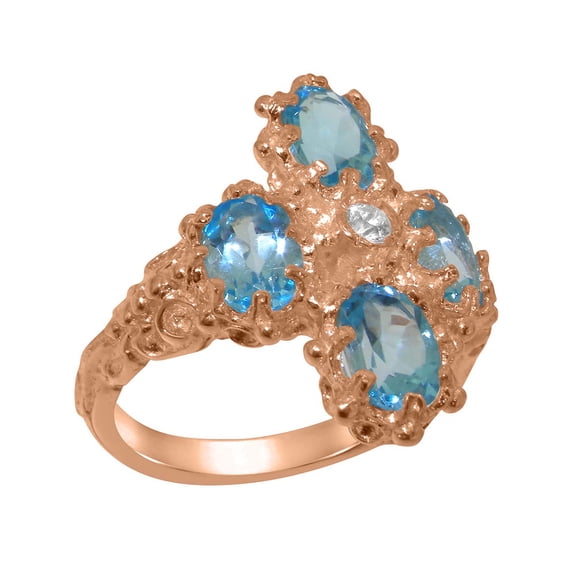 LBG British Made 10k Rose Gold Natural Diamond & Blue Topaz Womens Cluster Ring - 33 size options - Size 5.25