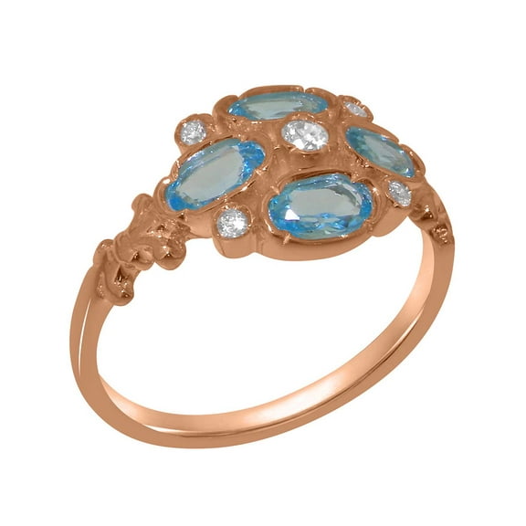 LBG British Made 10k Rose Gold Natural Diamond & Blue Topaz Womens Promise Ring - 33 size options - Size 4.5