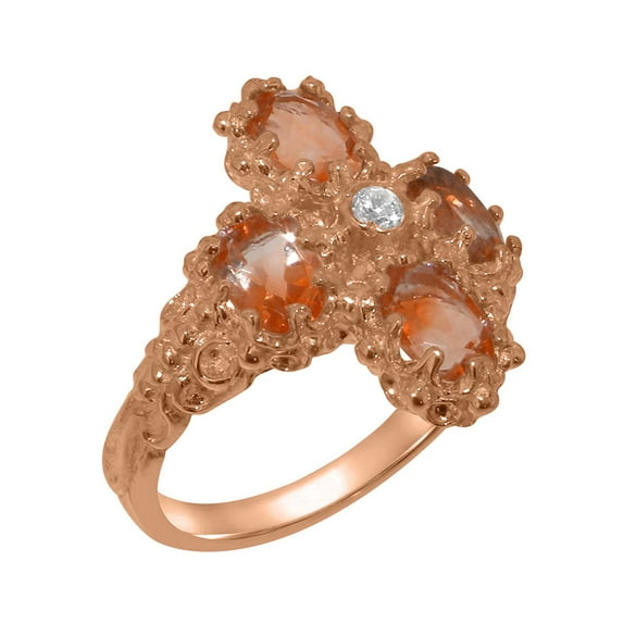 LBG British Made 10k Rose Gold Natural Diamond & Citrine Womens Promise Ring - 33 size options - Size 7.75