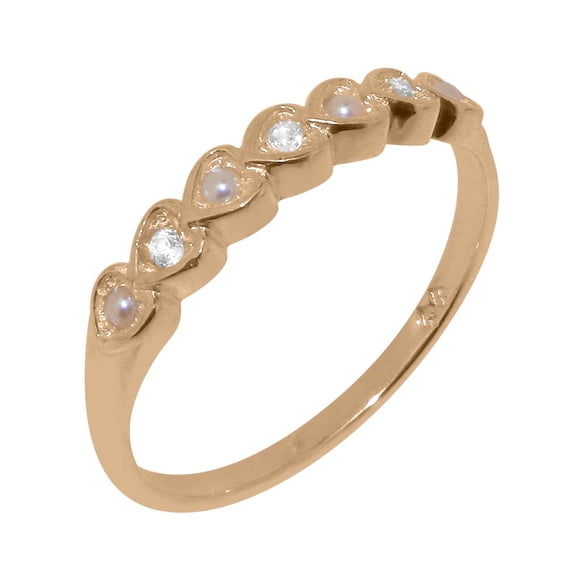 LBG British Made 10k Rose Gold Natural Diamond & Cultured Pearl Womens Eternity Ring - 33 size options - Size 10.75